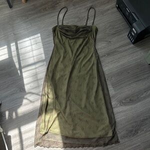 Olive Green Dress with floral design